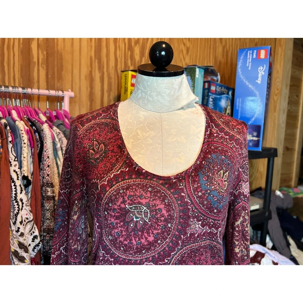 Talbots‎ Pure 100% Merino Wool Paisley Medallion Sweater Burgundy Red Sz M